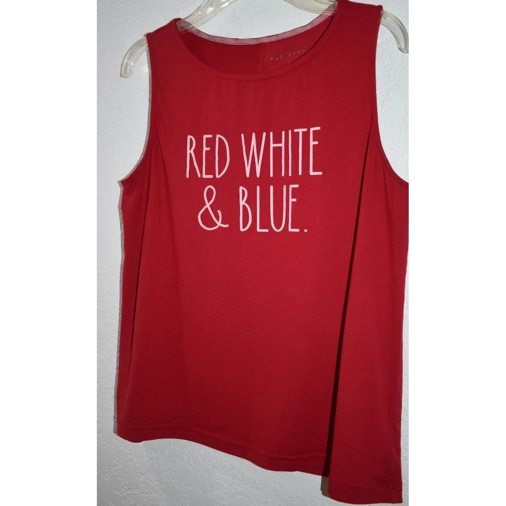 Rae Dunn RED TANK Patriotic Stretch Top RED WHITE BLUE Sleeveless Top